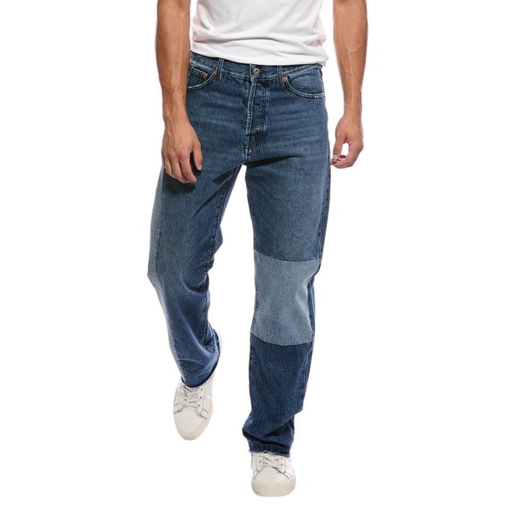 Valentino Mens Patchwork Straight Jean, Navy